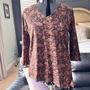 Shyla Boho Paisley Floral Tunic Top Women’s Size L Long Sleeve Festival Retro